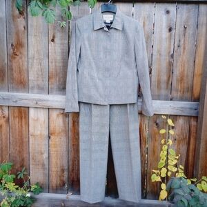 Vintage Evan Picone Grey Plaid Worsted Wool Suit Zip up Jacket w/ Pants Size 10